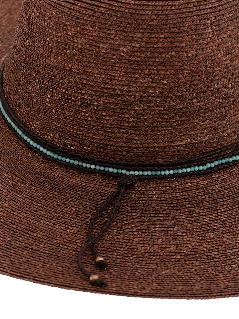 Brown Straw Hat With Amazonite & Leather Cord, 4