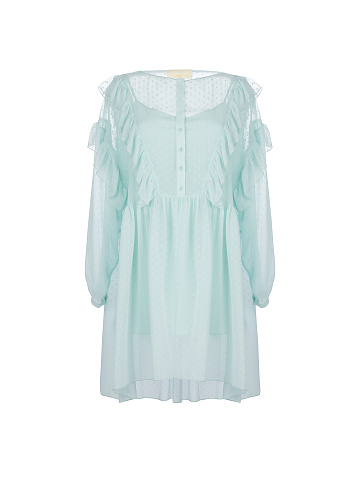 Turquoise Ruffled Mini Dress , 1