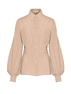 Блуза из бежевого хлопка шитье приталенная, объемный рукав, пуговицы