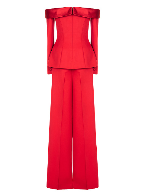 Red Wool Open Shoulders Pantsuit, 2 Red Wool Open Shoulders Pantsuit, 2