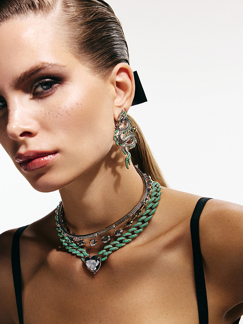 Black Gold, Emeralds & Black Pearls Earrings, 2