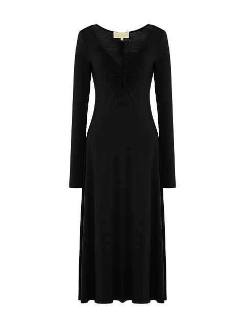Black Rayon Jersey Midi Dress, 1