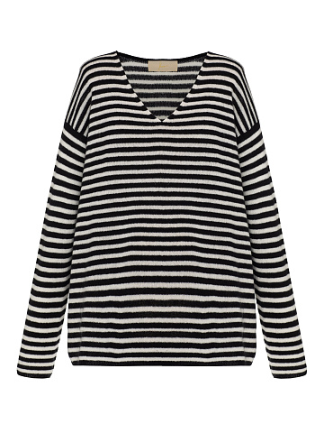 Black & White Striped Cashmere Pullover, 1