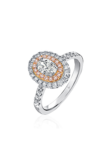 Pink Diamond, Round Diamond & White Gold Ring, 1