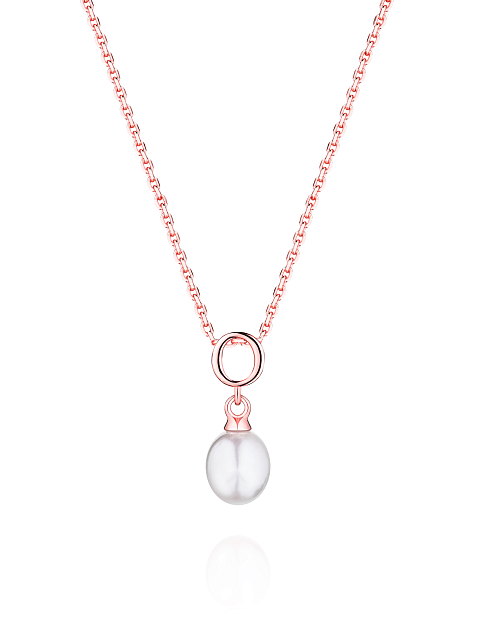 Gold-plated silver necklace with a pendant with the letter O and a pearl, 1