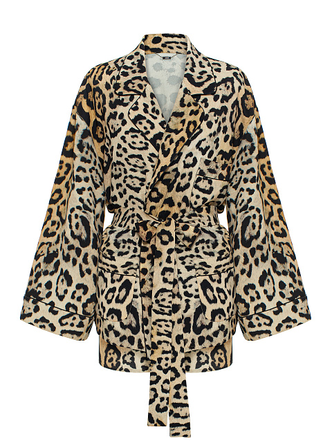 Beige Leopard Shirt & Shorts Pajama Set, 1