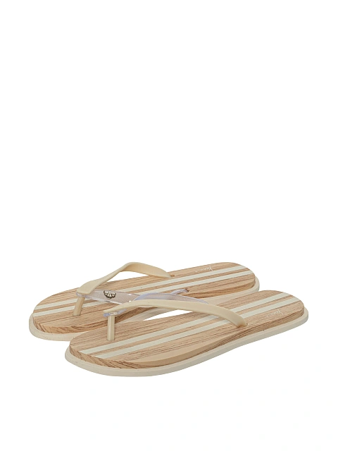 Beige flip-flops with wood-effect print, 1