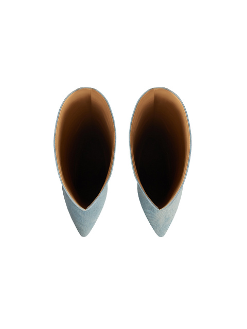 Blue Tie-Dye Denim Heeled Tall Boots, 4