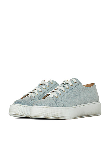 Light Blue Denim & Leather Sneakers, 1