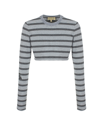 Grey Striped Cropped Longsleeve T-shirt, 1