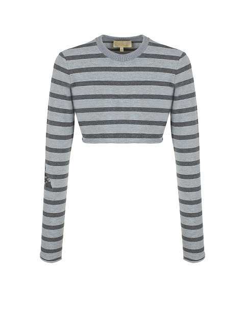 Grey Striped Cropped Longsleeve T-shirt, 1