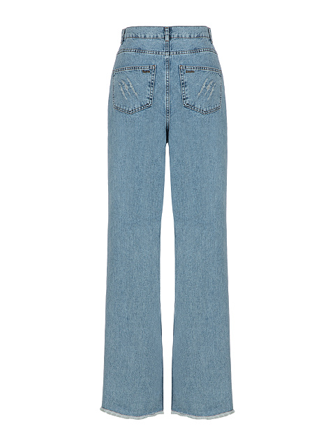 Blue Fringed Cotton Jeans, 3