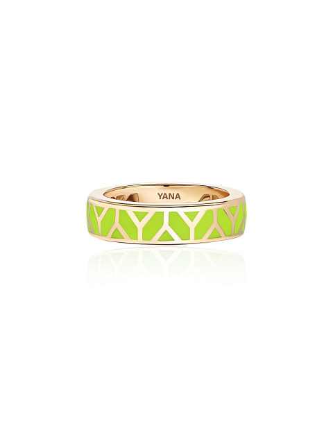 Yellow gold ring with Lime-colored enamel, 3