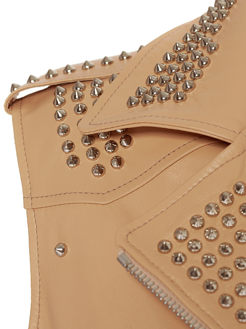 Light Beige Studded Leather Vest, 3