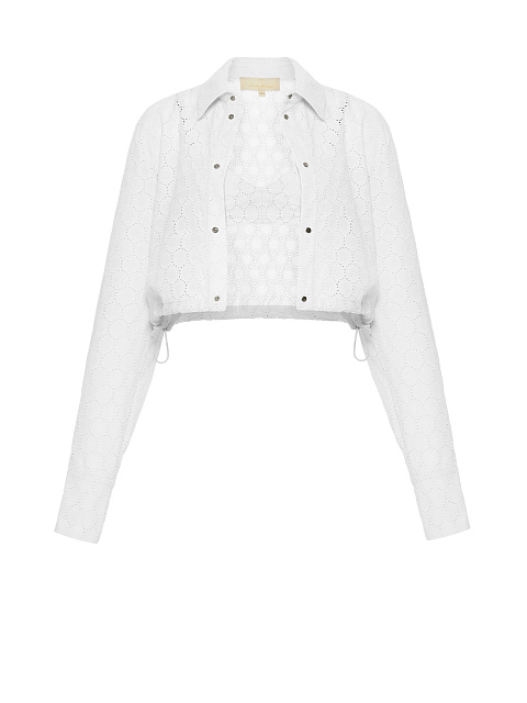 White Cotton Lace Set Of Bra & Cropped Shirt, 1