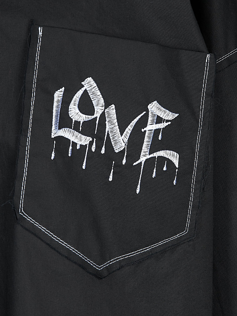 Love Embroidered Black Cotton Cropped Shirt, 6 Love Embroidered Black Cotton Cropped Shirt, 6