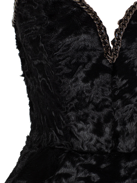 Black Chain Shearling Mini Dress, 4