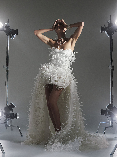 White Feather & Drape Tulle Dress, 5