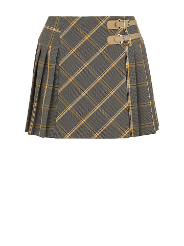 Grey & Beige Checked Mini Skirt, 1