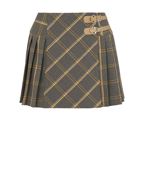 Grey & Beige Checked Mini Skirt, 1