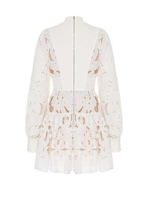 White Linen & Cotton Lace Mini Dress, 2