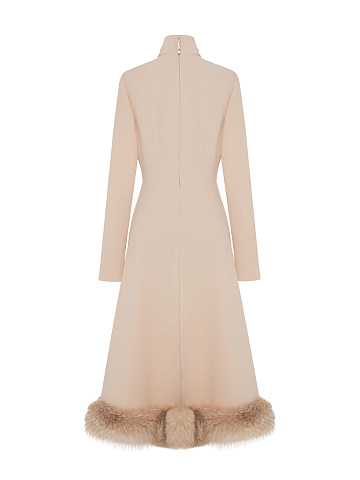 Light Beige Midi Dress With Fox Fur, 2