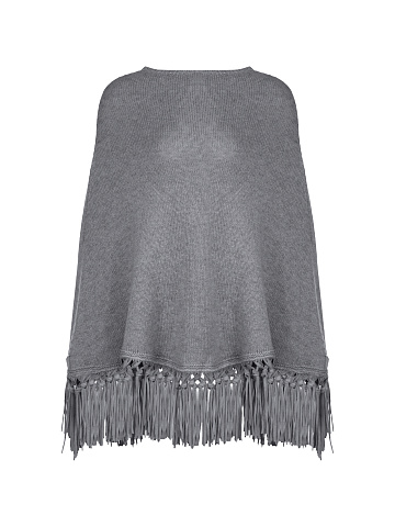 Grey Cashmere Fringed Poncho, 1