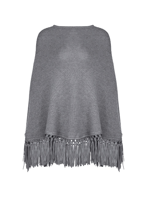 Grey Cashmere Fringed Poncho, 1