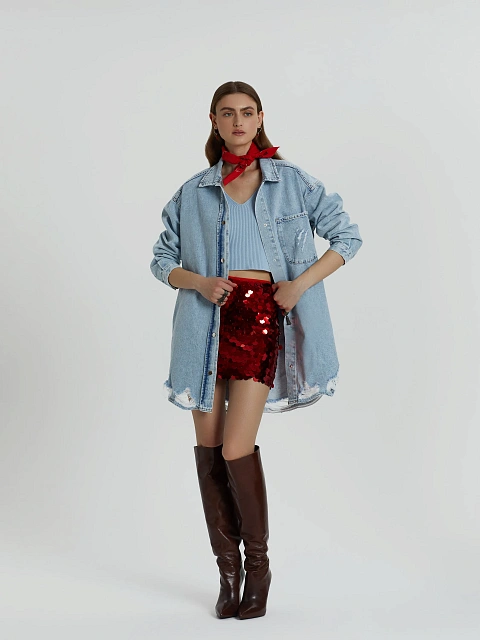 Red Sequined Mini Skirt, 6