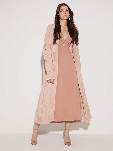 Beige Rayon Jersey Midi Dress, 6