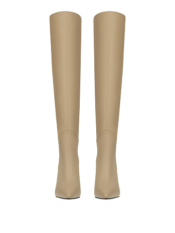 Beige Leather Stiletto Boots, 2