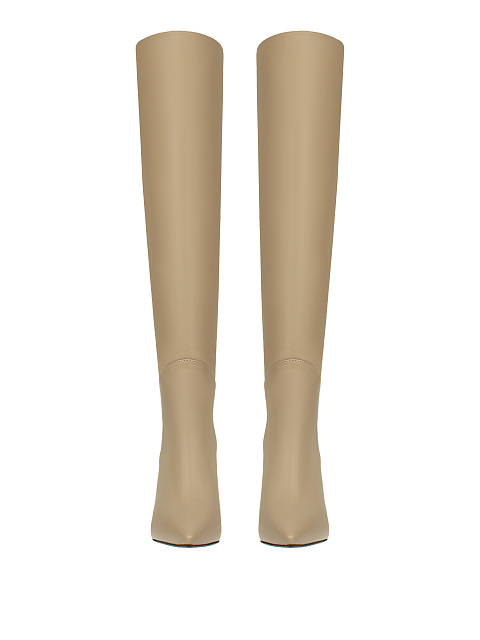 Beige Leather Stiletto Boots, 2