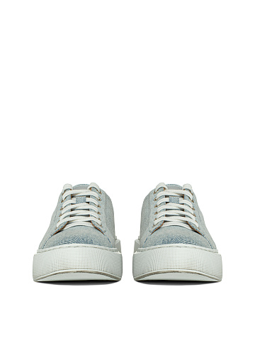 Light Blue Denim & Leather Sneakers, 2