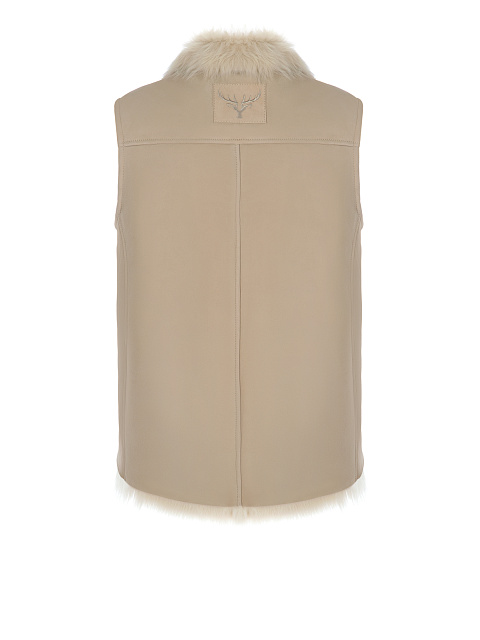 Beige Embroidered Shearling Vest, 2