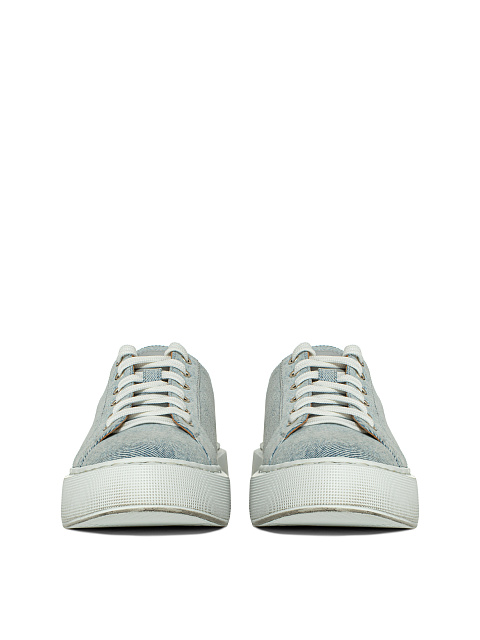 Light Blue Denim & Leather Sneakers, 2