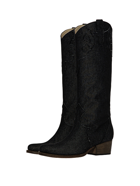 Dark Grey Denim Cowboy Boots, 1