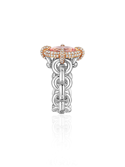 White gold ring with oval morganite and diamonds, 5
