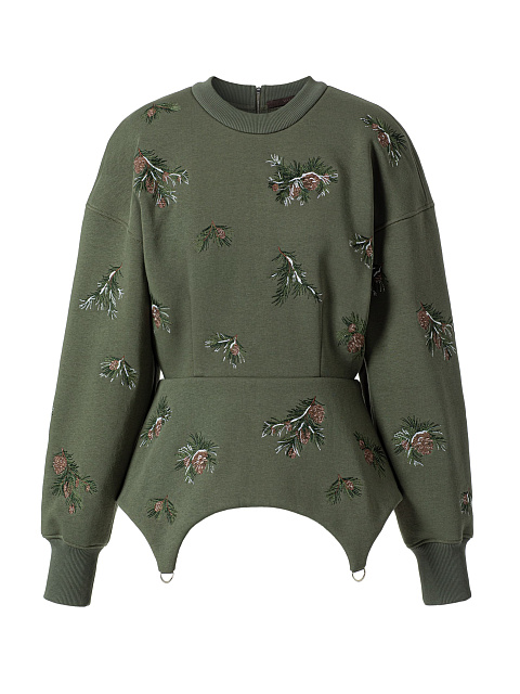 Khaki sweatshirt with embroidery, 1