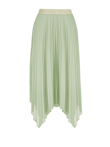 Light Green Pleated Asymmetric Midi Skirt, 1