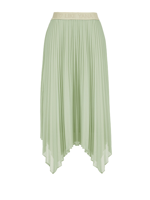 Light Green Pleated Asymmetric Midi Skirt, 1 Light Green Pleated Asymmetric Midi Skirt, 1
