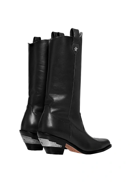 Black Shearling High Cowboy Boots, 3