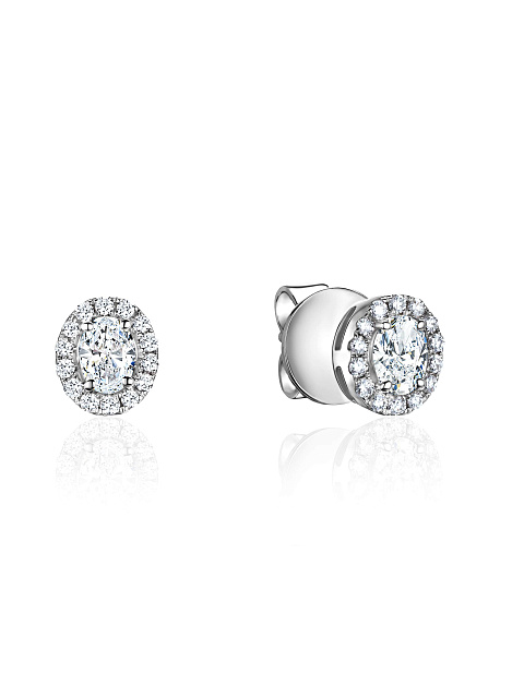 White gold stud earrings with oval and round diamonds, 1