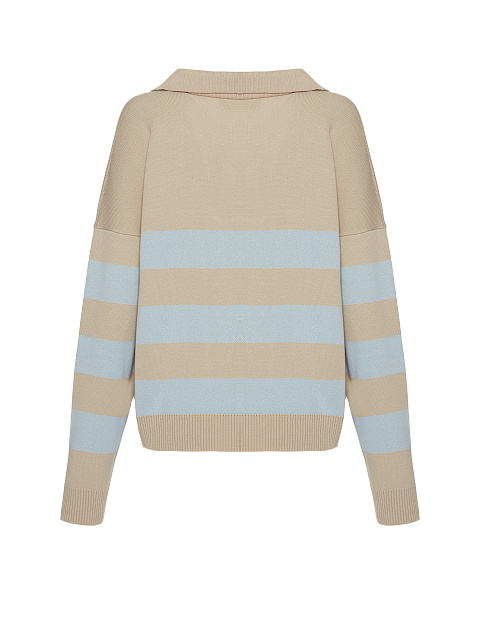 Beige & Blue Striped Cotton Pullover, 4
