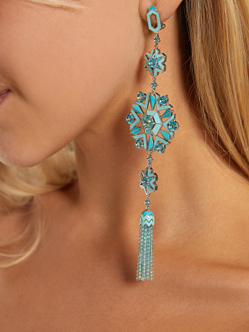 Long silver earrings with turquoise enamel and apatites, 2