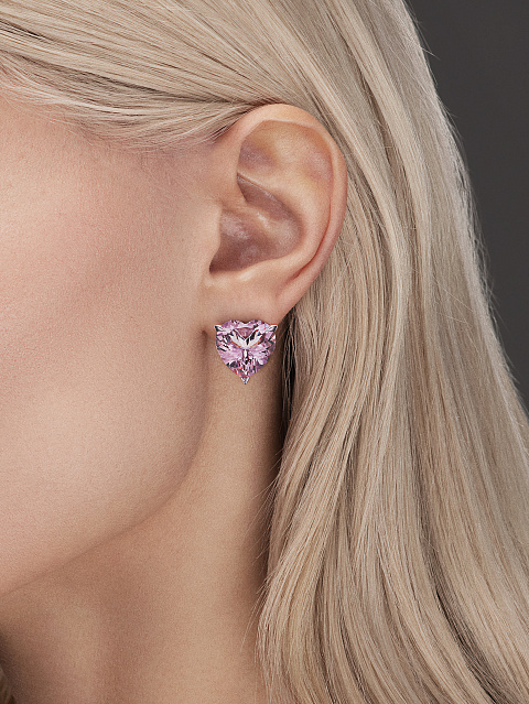 Heart Morganite, Round Diamond & White Gold Earrings, 3