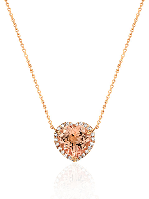 Rose Gold, Heart Morganite & Diamonds Necklace, 1