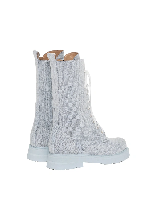 Light Blue Denim Lace Up Boots, 3