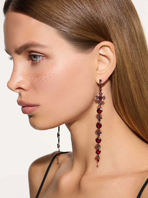 Blackened gold earrings with garnet, 2 Blackened gold earrings with garnet, 2