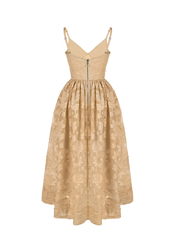 Beige Organza Midi Dress, 2