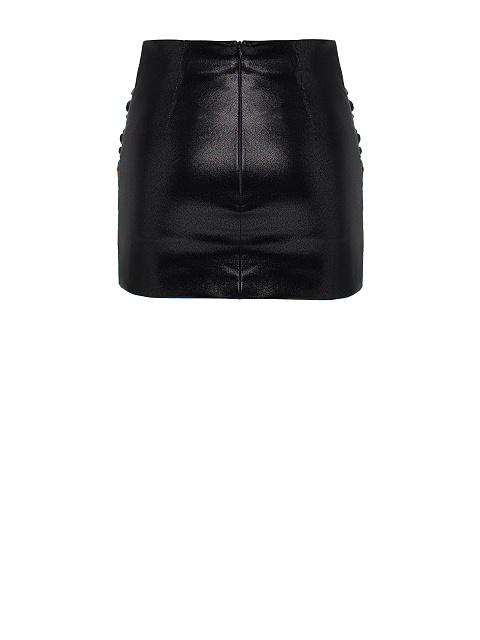Black faux leather mini skirt with draping, 5 Black faux leather mini skirt with draping, 5